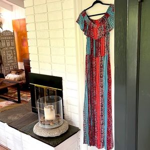 Xhilaration Colorful Off the Shoulder Maxi Dress L